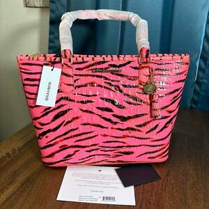Brahmin NWT Medium Asher - Pink Feline Solid - Vibrant Neon Pink Tote